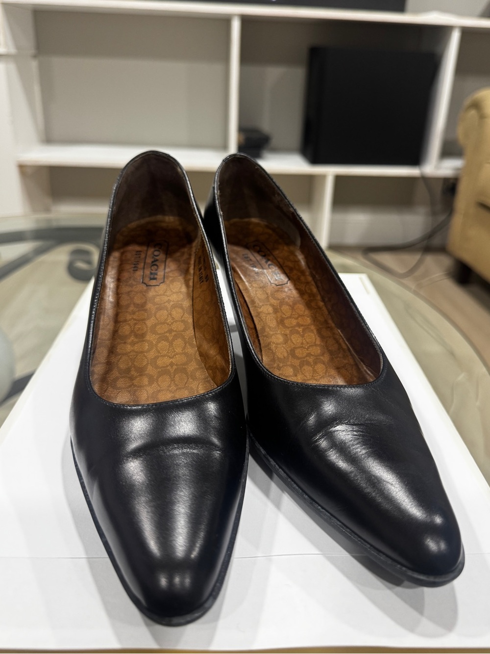 Coach Black Leather Pointed-Toe Heels